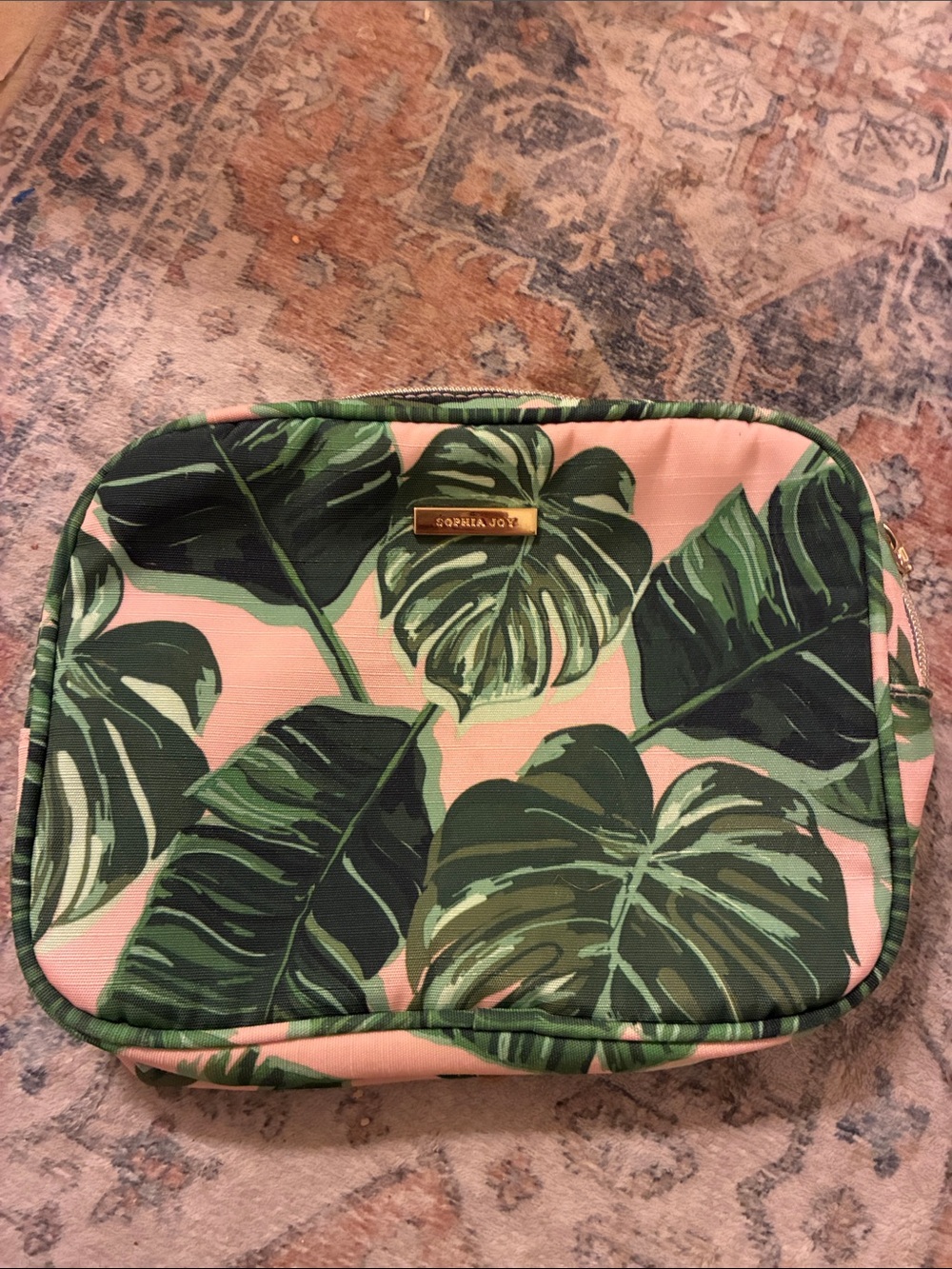 Sophia Joy Pink & Green Tropical Leaf Cosmetic Pouch‎